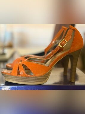 andrea Orange Platform Heels